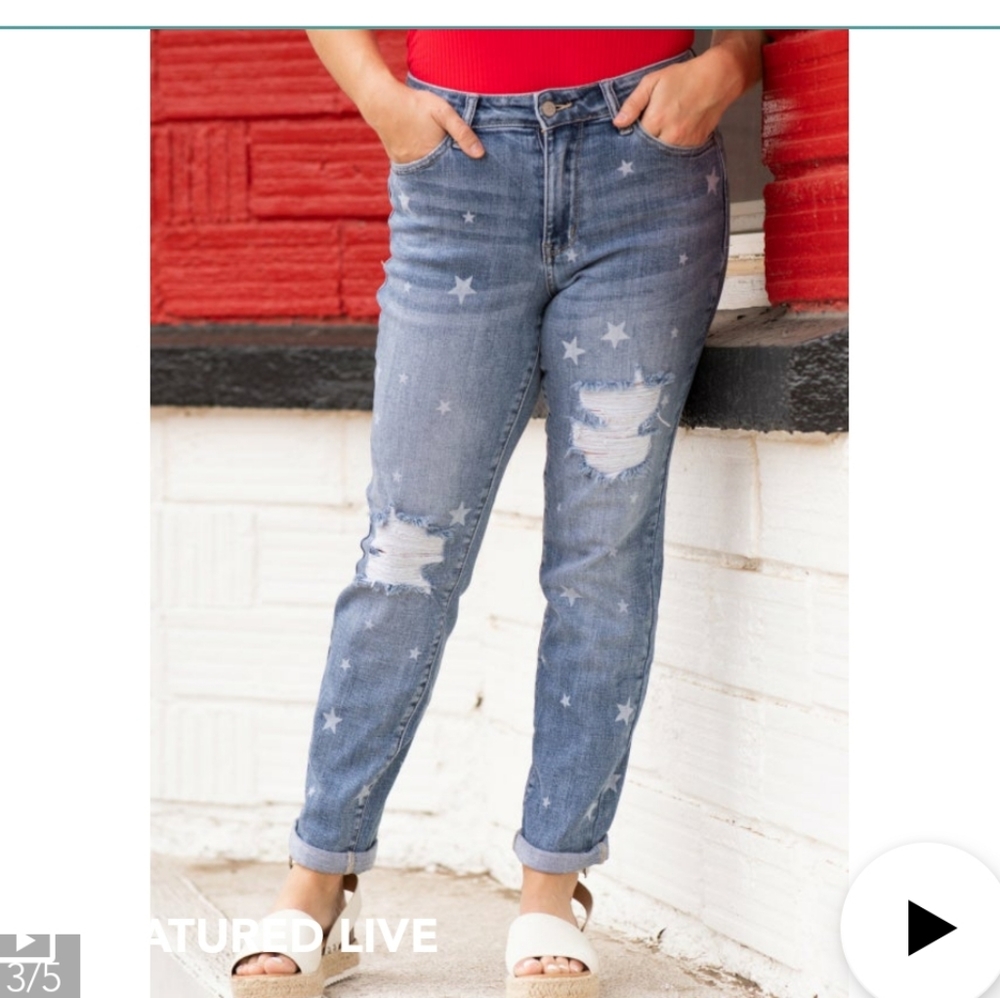 Judy Blue Mid Rise Boyfriend Fit Star Crossed Jeans 88553 - Picture 2 of 8